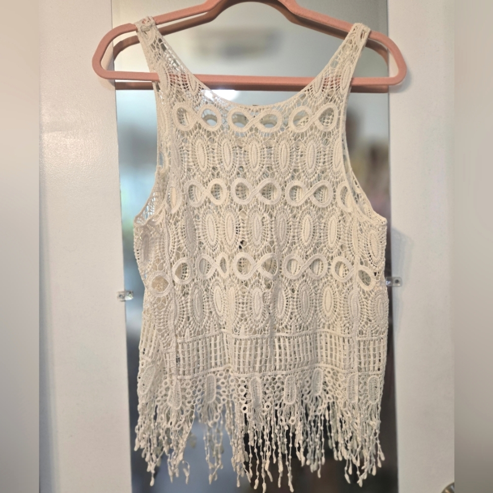 Cream Crochet Fringe Tank Top - Picture 4 of 7